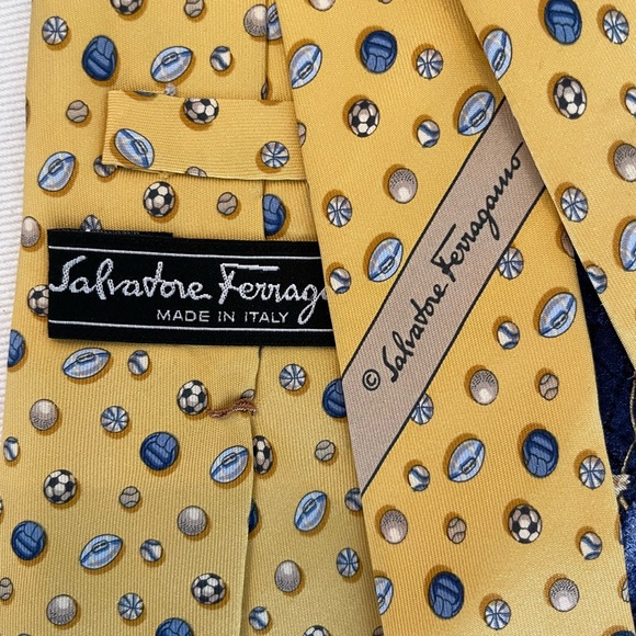Men’s Vintage Silk Ties Celine Ferragamo Yellow and Blue - Picture 9 of 9